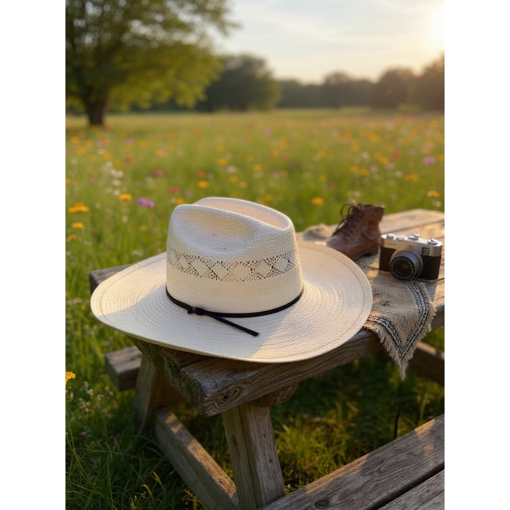 NEW Genuine Shantung 4X Straw Cowboy Hat Ivory Western Ventilated 7 1/4